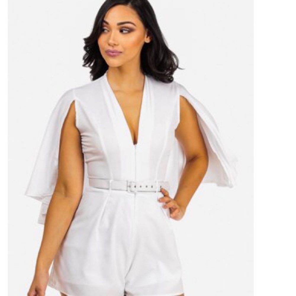 White belted romper with cape overlay NWT